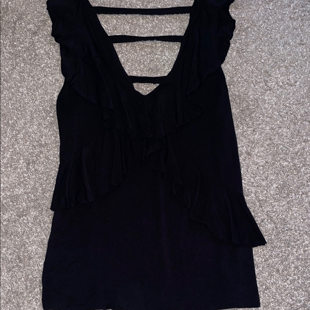 INC International Concepts Black Sleeveless Ruffle Too, XL